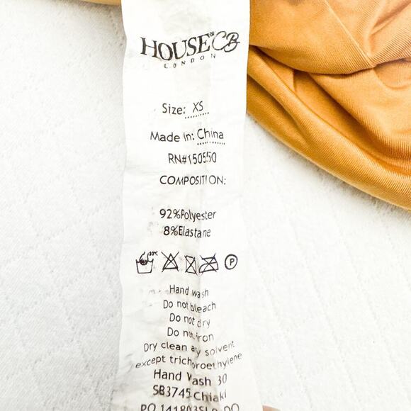 House of CB Tan Gold Bell Sleeve Cropped Dress Top Ruched Front Size XS - Picture 3 of 5